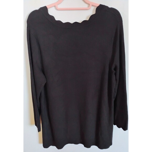 Women's 41 Hawthorn Black Scalloped Sweater, Plus Size 2X - Picture 2 of 6